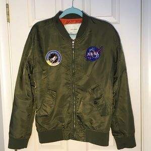 Army green zip up bomber jacket